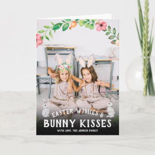 Pasen Fotokaart Whimsical Konijnenoren Feestdagen Kaart