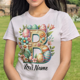 Pasen gepersonaliseerd bloemenmonogram met naam t-shirt