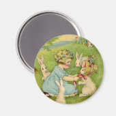 Pasen, Girl Bonnet op Bunny Rabbit Magneet (Voorkant / Achterkant)