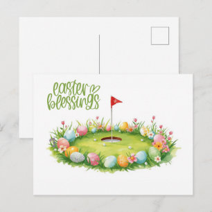 Pasen golfen met ei op putting green briefkaart