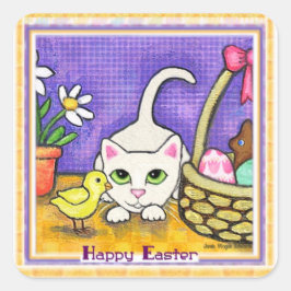 Pasen Groet Schattige Kat & Chick Sticker