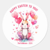Pasen Groeten Konijntje Hart Ballons Custom Ronde Sticker (Voorkant)