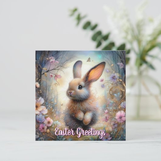 Pasen Groeten Pastel Woodland Bunny Bijbel Verse Feestdagenkaart (Staand voorkant)