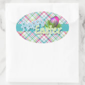 Pasen - "Happy Easter" Word Art over stripes Ovale Sticker (Tas)