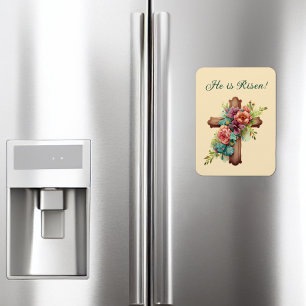 Pasen "Hij is gereisd" Floral Cross Magneet