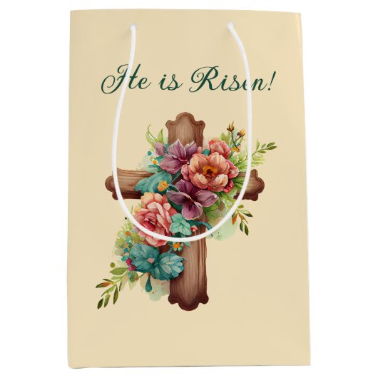 Pasen "Hij is gerezen" met aanpasbaar interieur Medium Cadeauzakje (Voorkant)