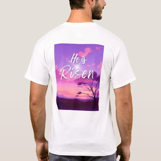 Pasen "Hij is Risen" Christelijk Front Back Mannen T-shirt (Achterkant)