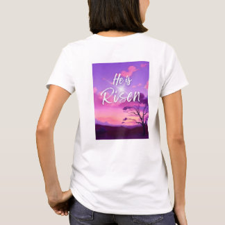 Pasen "Hij is Risen" Christelijk Front Back Vrouwe T-shirt