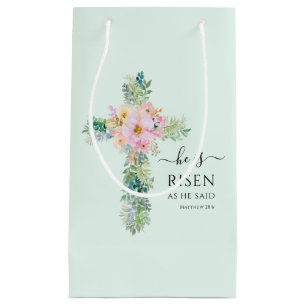 Pasen Hij is Risen Greenery Waterverf Cross Klein Cadeauzakje