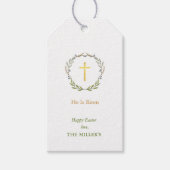 Pasen Hij is verrezen, Faux Gold Cross Gift Labels Cadeaulabel (Voorkant)