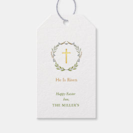 Pasen Hij is verrezen, Faux Gold Cross Gift Labels Cadeaulabel