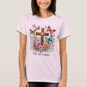 Pasen Hij is verrezen kruisbloemen vlinders T-shirt (Voorkant)
