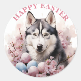 Pasen Husky Chocolade Eieren en Bloemen - Ronde Sticker
