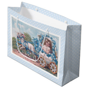  Pasen Illustratie met meisje en lammeren Groot Cadeauzakje