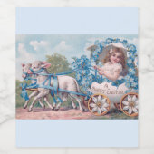 Pasen Illustratie met meisje en lammeren Wijn Etiket (Enkel label)