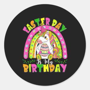 Pasen Is Mijn Verjaardag Eenhoorn Chocolade Eieren Ronde Sticker