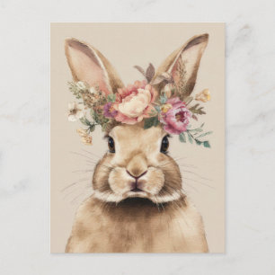 Pasen kaart met bloemen en paashaas
