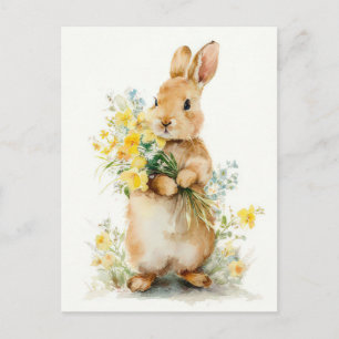Pasen kaart met bloemen en paashaas