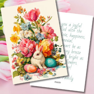 Pasen kaart met bloemen en paashaas