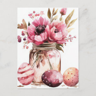 Pasen kaart met paaseieren en bloemen