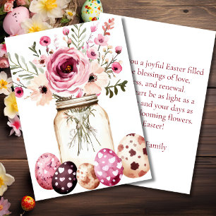 Pasen kaart met paaseieren en bloemen