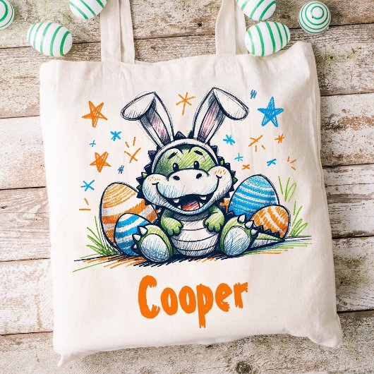 Pasen Kinder naam Boys Bunny Krokodil Tote Bag