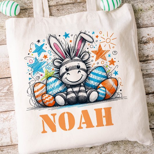 Pasen Kinder naam Boys Bunny Zebra Tote Bag