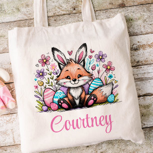 Pasen Kinder naam Meisjes Bunny Fox Tote Bag
