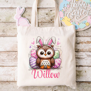 Pasen Kinder naam Meisjes Bunny Uil Tote Bag