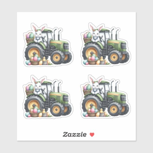 Pasen Konijn Groene Tractor Eieren Sticker (Vel)