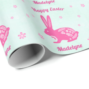 Pasen Konijn Konijnen Madeliefjes Roze Aqua Persoo Cadeaupapier