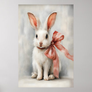 Pasen Konijn met Strik Nursery Printbare, Vintage Poster