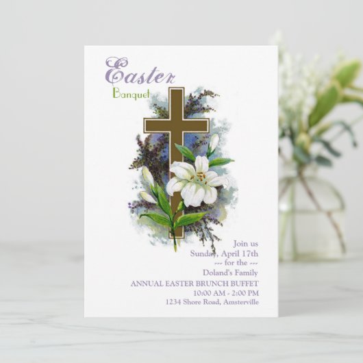 Pasen Lily & Cross Uitnodiging (Staand voorkant)