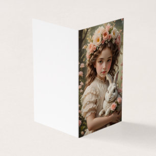 Pasen Magie - Meisje met Bloem Kroon en Bunny Kaart
