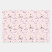 Pasen Meisje Konijn Gepersonaliseerde Naam Roze Pa Inpakpapier Vel (Voorkant)