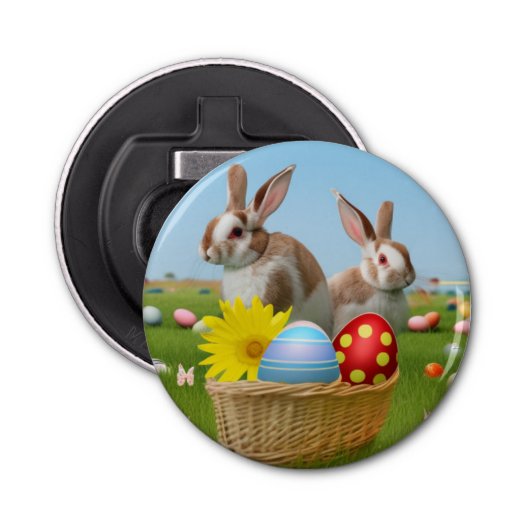 Pasen met Bunny voor een positieve stemming Button Flesopener (Voorkant)
