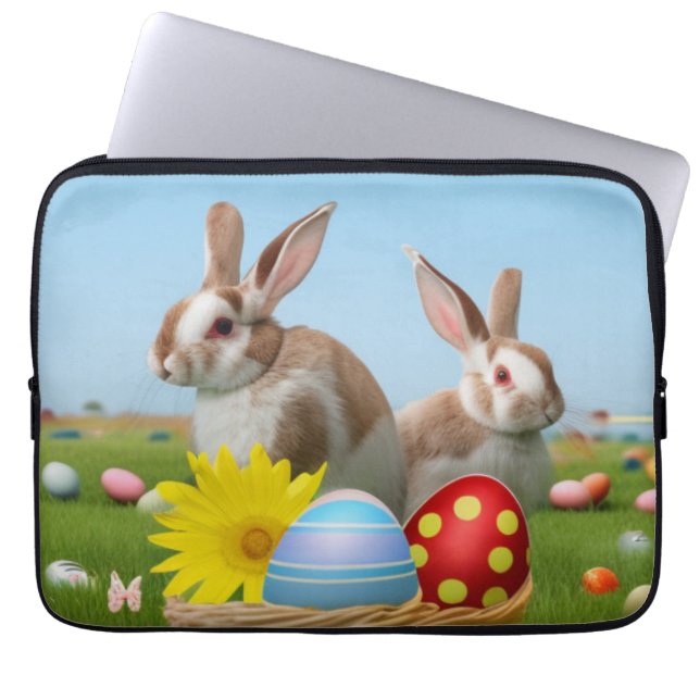 Pasen met Bunny voor een positieve stemming Laptop Sleeve (Voorkant)