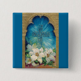 Pasen met dwars- en gelieerd vierkante button 5,1 cm