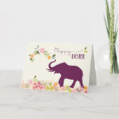 Pasen met hoop en vrolijke olifant en bloemen kaart (Voorkant)