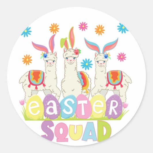 Pasen op Llama Squad Alpaca Lovers Souvenirs Ronde Sticker (Voorkant)