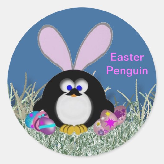 Pasen Penguin Ronde Sticker (Voorkant)