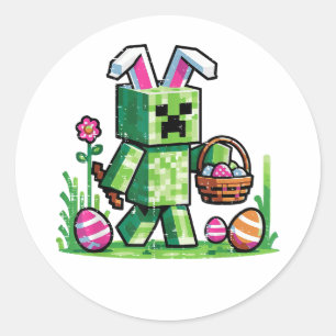 Pasen Pixel Gaming Konijn Eieren Jagen Ronde Sticker
