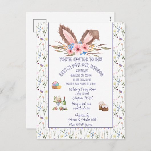 Pasen Potluck Brunch Uitnodiging (Voorkant / Achterkant)
