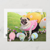 Pasen - Pug -Hannah Feestdagenkaart (Voorkant / Achterkant)