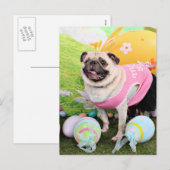 Pasen - Pug -Hannah Feestdagenkaart (Voorkant / Achterkant)