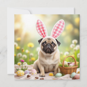 Pasen Pug met Konijnenoren Feestdagenkaart