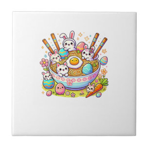 Pasen Ramen Katten Schattig Anime Gelukkige Pasen  Tegeltje