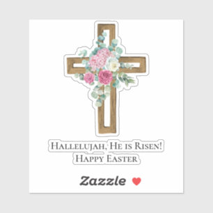 Pasen Religies Hij is Risen Wood Cross Floral Sticker