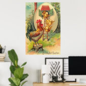 Pasen Rooster Chick Egg Birdhouse Poster (Thuiskantoor)