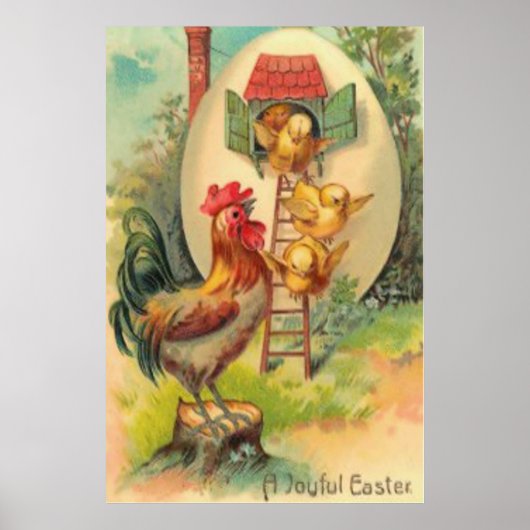 Pasen Rooster Chick Egg Birdhouse Poster (Voorkant)